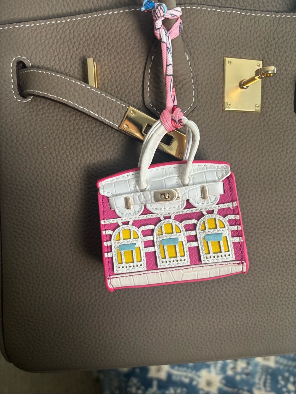 Pink & White Building Charm Key/Bag Charm